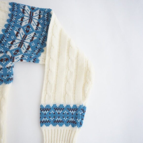 Vintage Whim Cream Blue Nordic Cable Knit Sweater Eclectic Grandpa Cabincore L - Picture 4 of 10